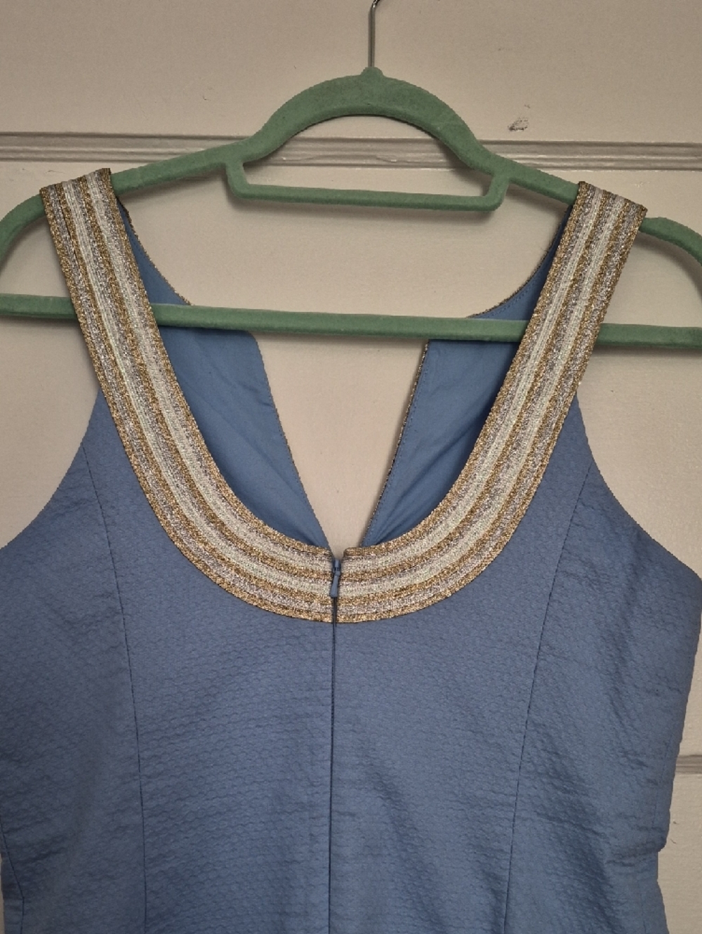 Lilly Pulitzer Powder Blue Sheath Dress with Gold Beaded V-Neck Size 4 - Picture 14 of 16